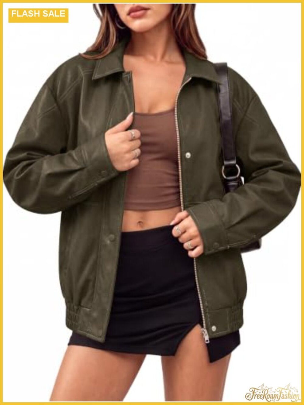 Oversized Distressed Textured Faux Leather Bomber Jacket
